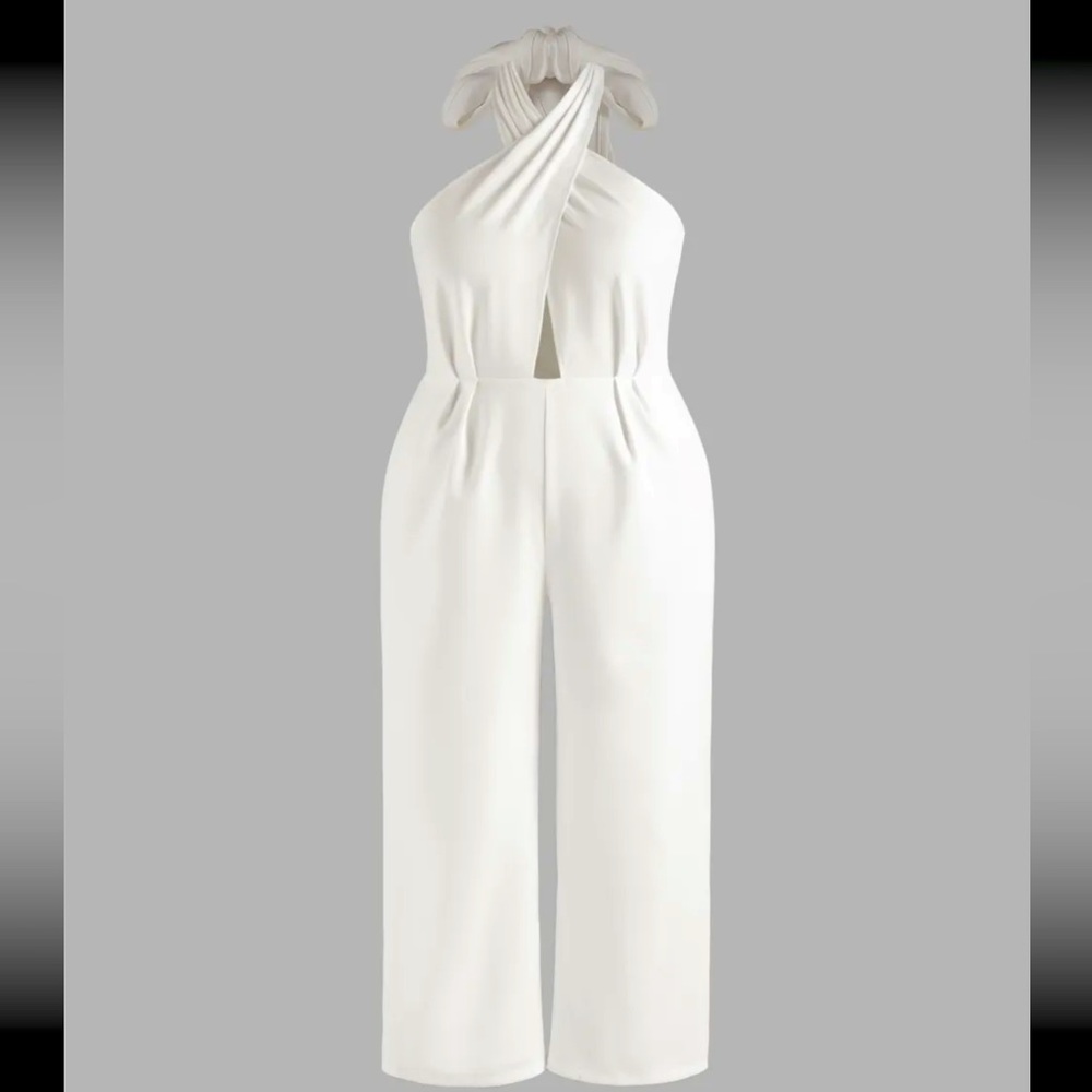 Solid criss cross jumpsuit curve & plus
